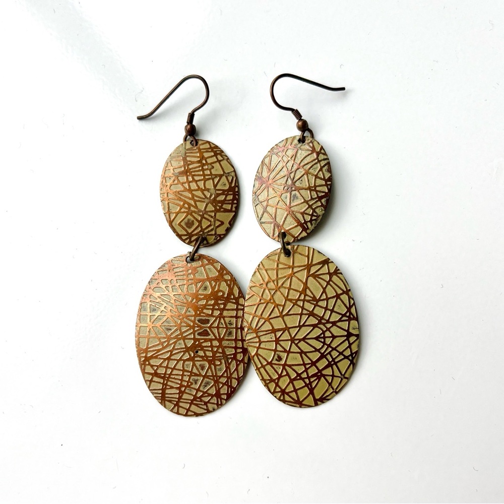 Two tier textured copper earrings